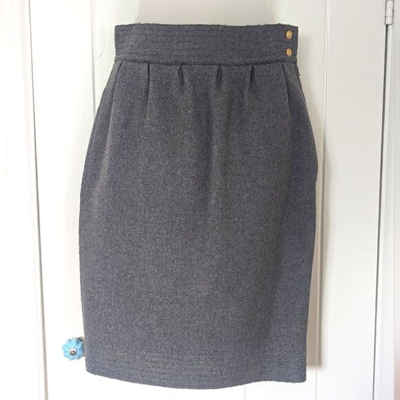 Fendi Gray Wool Silk Lined Skirt EU 40 Quiet Luxury Dark Academia Minimalist - Picture 1 of 15